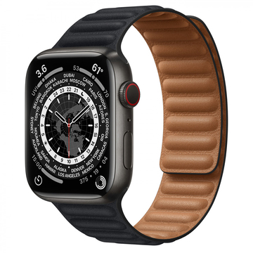 Смарт-годинник Apple Watch Series 7 GPS + Cellular 45mm Space Black Titanium with Black Leather Link S/M (ML8V3/ML813)