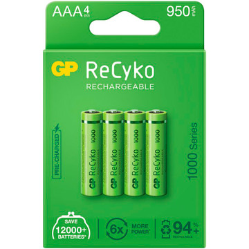 Аккумулятор GP Batteries AAA 950mAh NiMh 4шт ReCyko 1000 Series (GP100AAAHCE-2EB4)