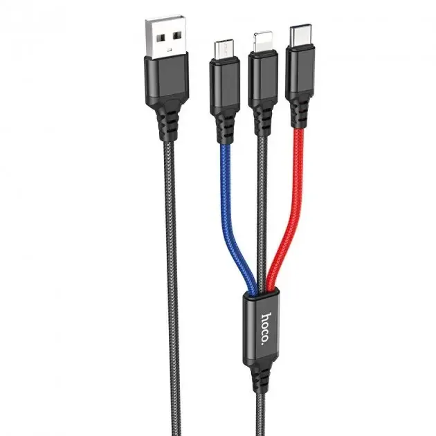 Кабель синхронізації Hoco X76 Super Charging 3in1 USB - Lightning/micro USB/USB-C 1m (K25610)